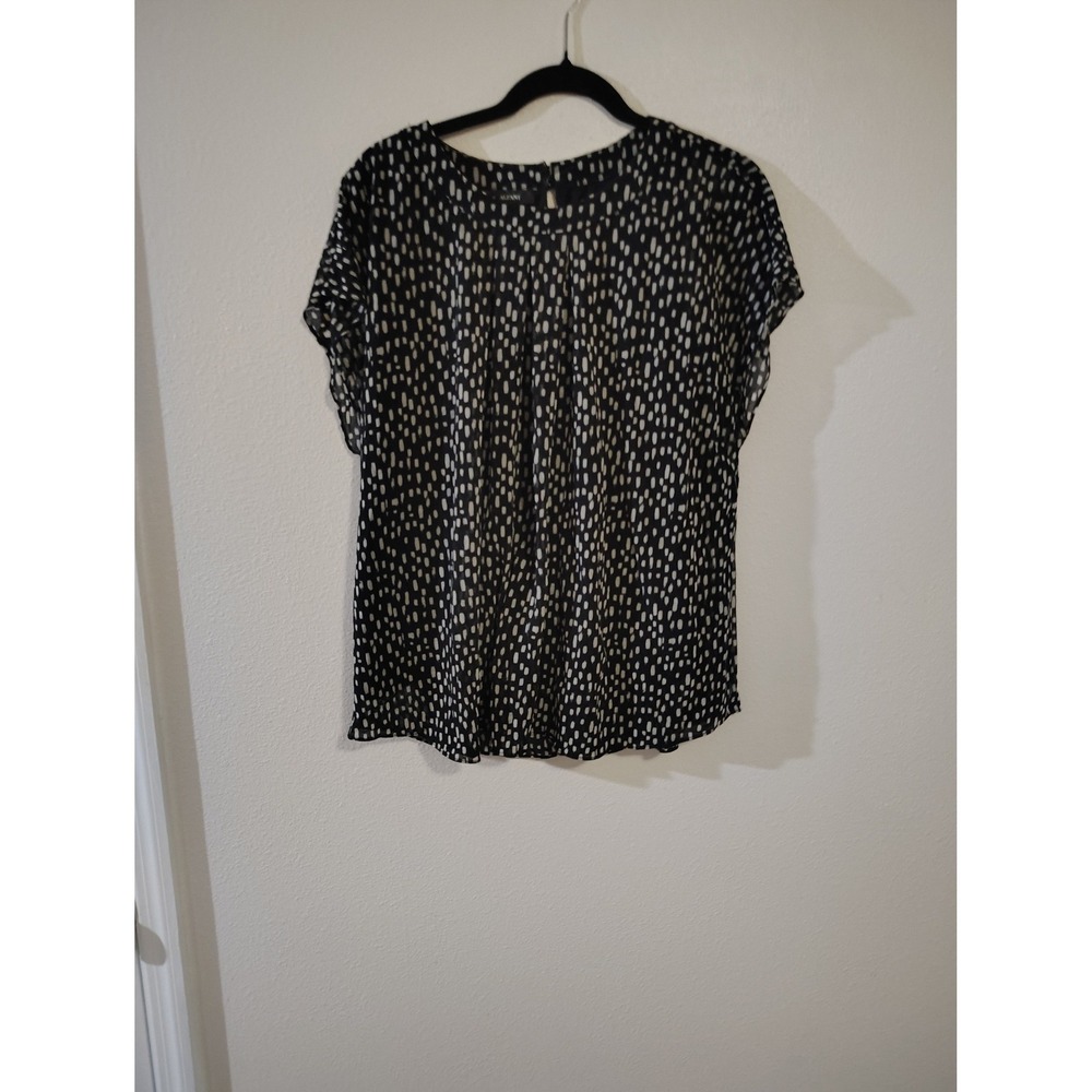 Alfani Womens Black White Abstract Print Short Sleeve Blouse Top Large WPL 8046